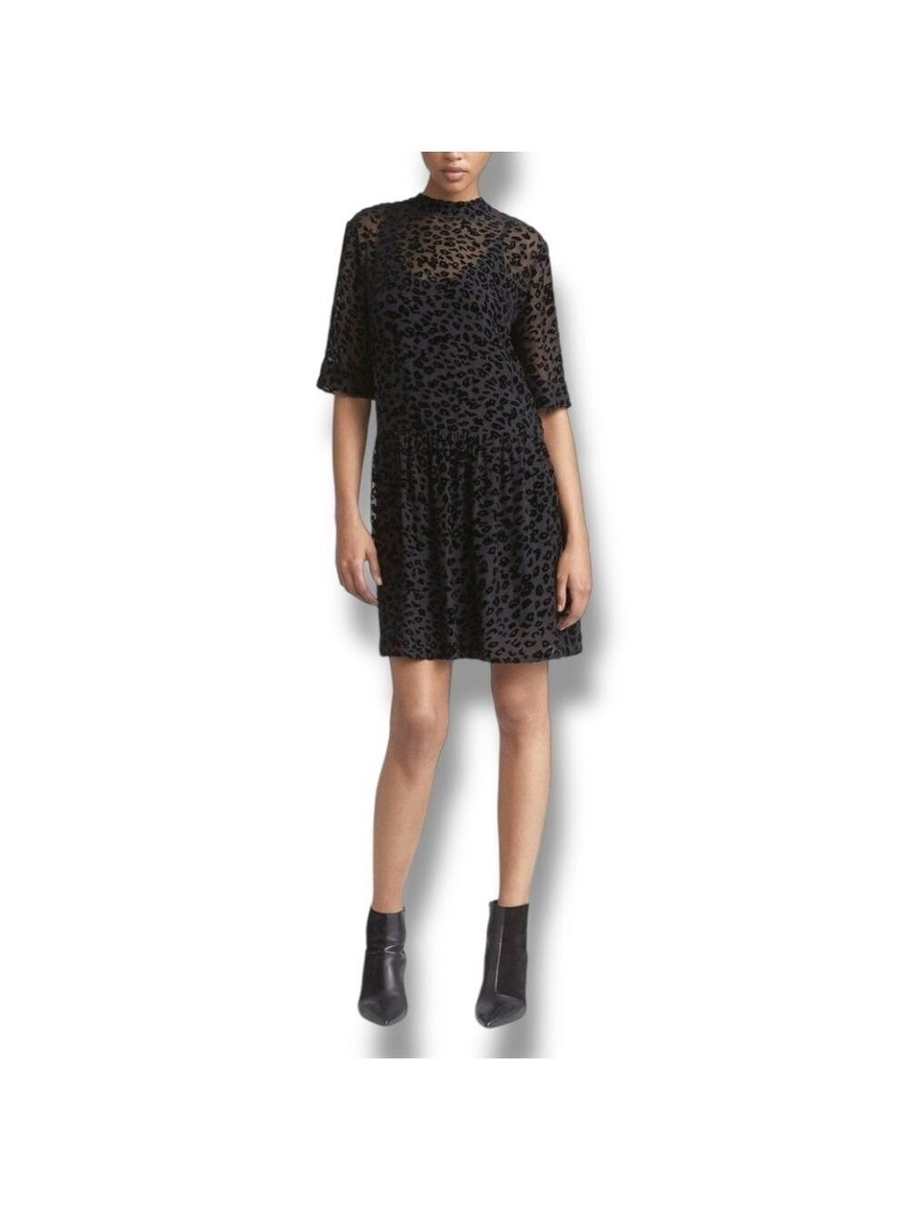 Rag & Bone Black Leopard Velvet Gia Mini Dress - Size Large